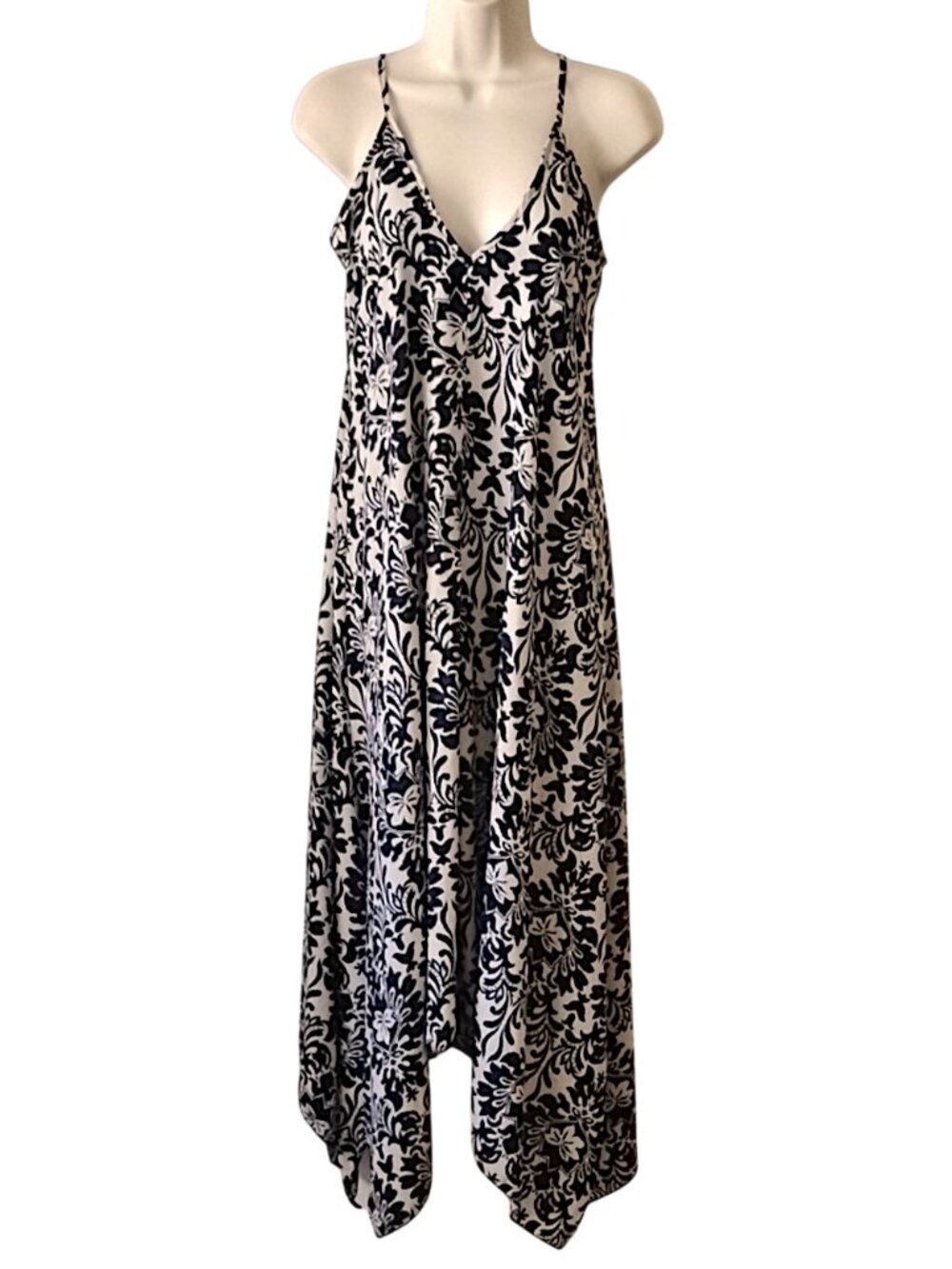 A'gaci Bias Cut Shark Bite Midi Slip Dress S Navy Taupe